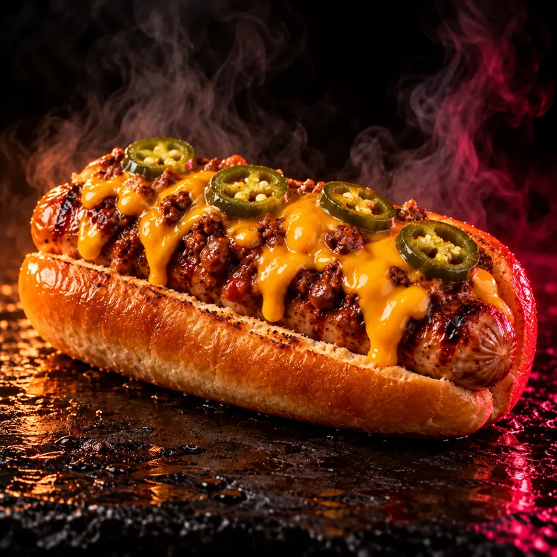Chili Cheese Hot Dog mit Jalapeños
