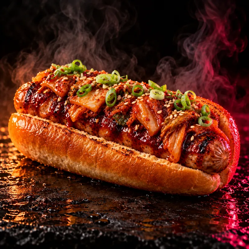 Korean BBQ Hot Dog mit Kimchi