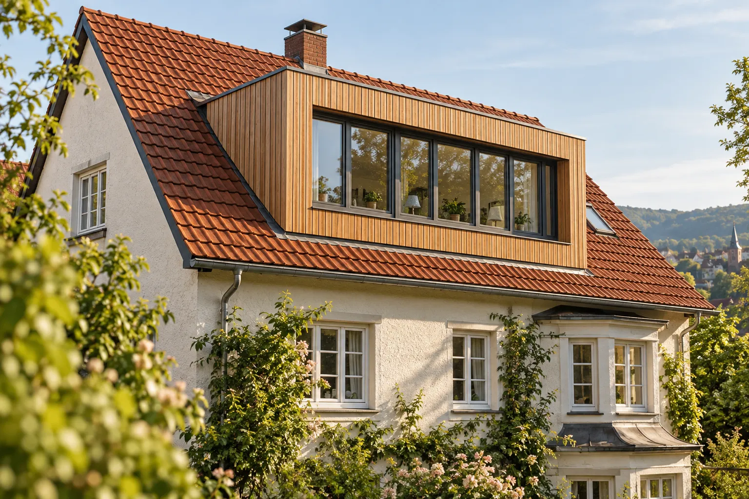 Altbau mit neuer Dachgaube und Holzverkleidung